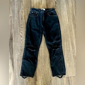 Size 28 Abercrombie the Ankle Straight Ultra High Rise ripped black jeans.